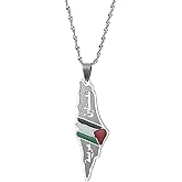 925 Sterling Silver Palestine Map Necklace 14K Yellow Gold Israel Palestine Map Chain Necklaces Palestine Flag Jewelry Palestine Pendant Necklace Palestine Necklace for Women and Men