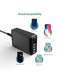 RAVPower   Cargador rápido con 4 puertos USB de 40 W y carga rápida 3.0, Blanco