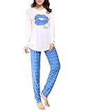 VENTELAN Women's Long Sleeve Sweet Kisses Pajama Sets Sleepwear Nightgown