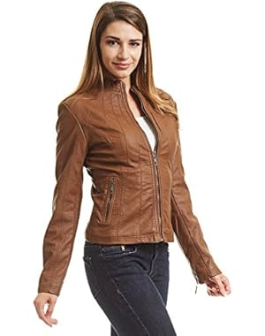 Womens Dressy Vegan Leather Biker Jacket