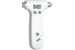 BLINGSTING Safety Hammer - Emergency Automotive Escape Tool with Window Breaker, Seat Belt Cutter & Adjustable Car Visor Strap - Tempered Glass Breaker - Steel Blade - White (1 Count)