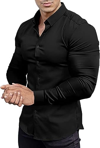 EOUOSS Men's Muscle Fit Dress Shirts Athletic Slim Fit Long Sleeve Stretch  Casual Button Down Shirt, Black, M price in UAE | Amazon UAE | kanbkam