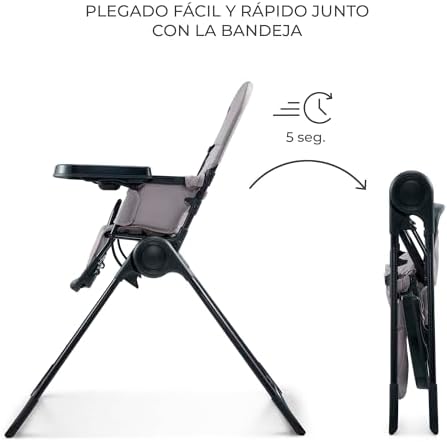 BINCI, Trona Bebé, Ligera y plegable, con Bandeja, reposapiés y Arnés de 5 puntos, Ideal para Espacios reducidos y Viajes, Gris
