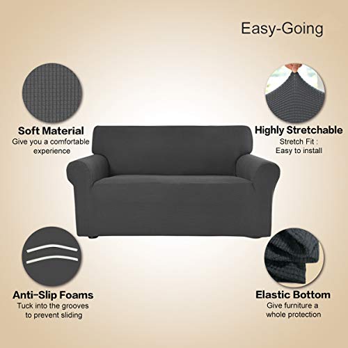 Easy-Going Stretch Sofa Slipcover Couch Sofa Cover Furniture Protector Soft with Elastic Bottom for Kids Spandex Jacquard Fabric Small Checks(Sofa Large,Dark Gray)