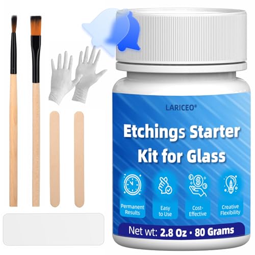 2.8oz Etching Starter Kit, Complete Glass Etching Kit, Instant DIY Exclusive Etching Ideas, Professional Glass Etching Kit for Mirrors, Photo Frames, and Trophies-Easily Create Matte Glass Designs