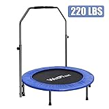 wolfyok Exercise Trampoline with Safety Pad Adjustable Handle Bar Portable & Foldable Rebounder for Adults Kids Body Fitness Training Workout Max Load 220 lbs