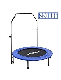 Wolfyok Fitness cama elástica con almohadilla de seguridad ajustable barra de mango portátil y plegable Rebounder para niños adultos ejercicio ejercicio entrenamiento Max carga 220 libras