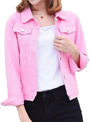 YUNY Womens Classic Button Down Long Sleeve Denim Short Jean Jacket Pink US 2XL