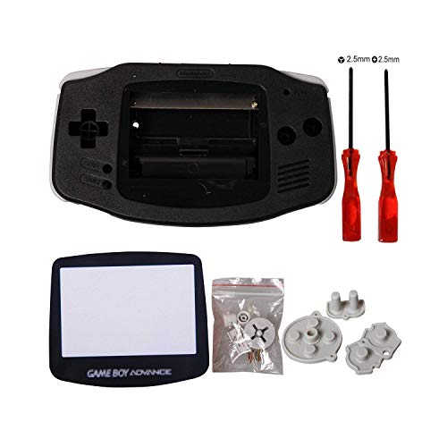 eJiasu GBA Replacement Shell, Full Parts GBA Case Replacement Housing Shell Repair Part for Nintendo Gameboy Advance GBA (1PC GBA Shell Black with Lens and Screwdriver)