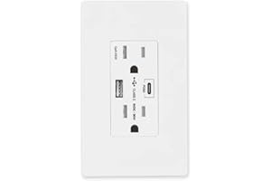 Amerisense GaN 65W 6Amp 2-Port USB Wall Outlet, 15 Amp Tamper-Resistant Receptacle with 1 USB Type C & 1 Type A Port, USB Charger for USB-C Laptop/iPhone/Samsung/LG, UL Listed