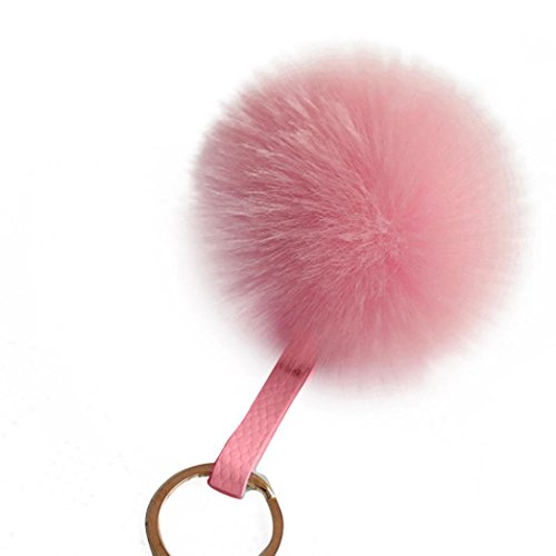 Mikey Store Faux Rabbit Fur Ball Keychain Bag Plush Car Key Ring Car Key Pendant (Pink)