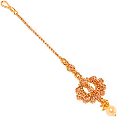 Jewar Maang Tikkas, Tika Gold Plated Kundan Ad Cz Pearl Polki Gemstones Jewelry for Women & Girls 8221