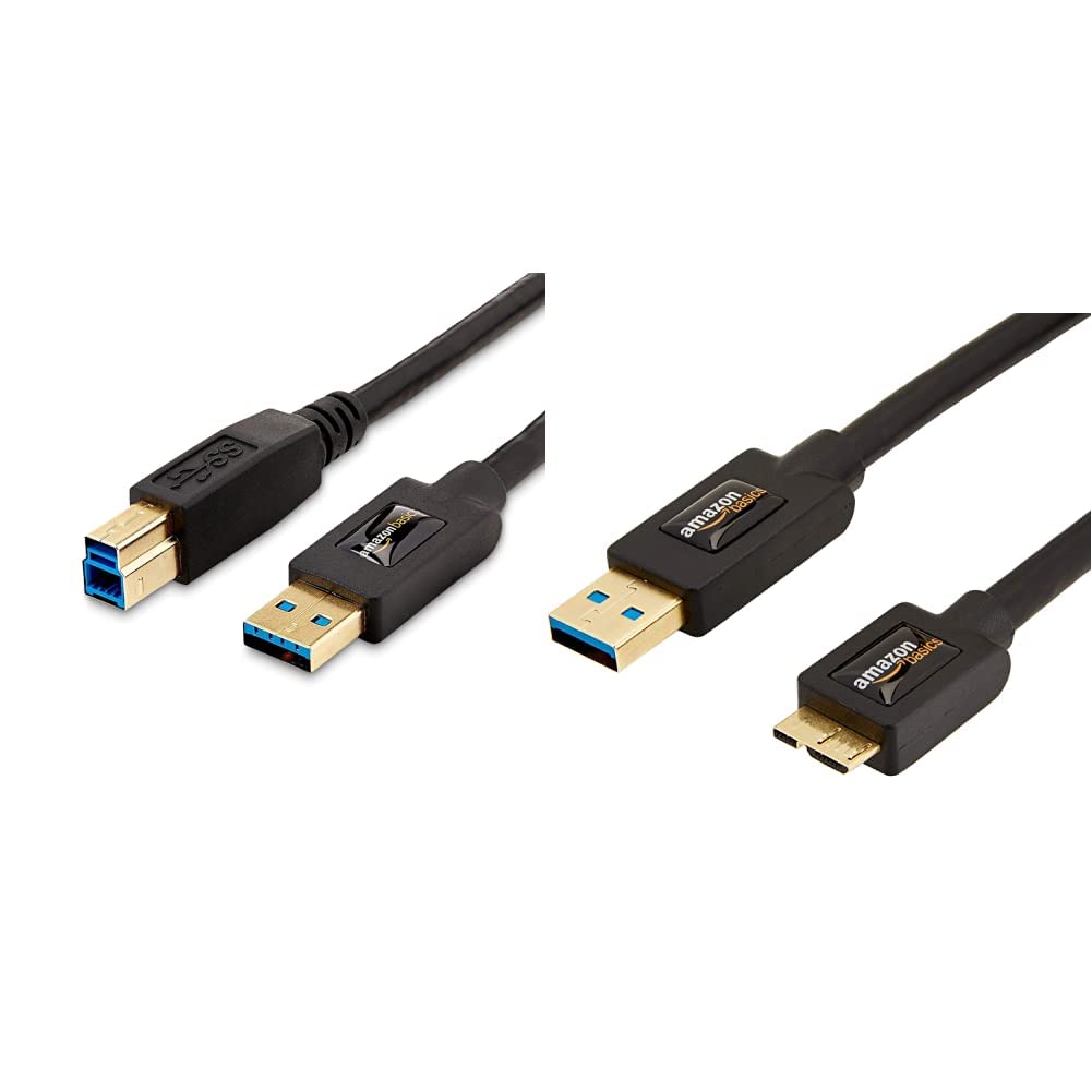 Amazon Basics USB 3.0 A-Male to B-Male Cable (6 feet/1.8M) & USB Cable - 3.0 A Male to Micro B 1.8 m / 6 Feet