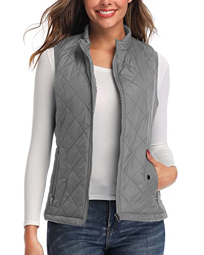 LONGKING Gray Women's Vest, Stand Collar