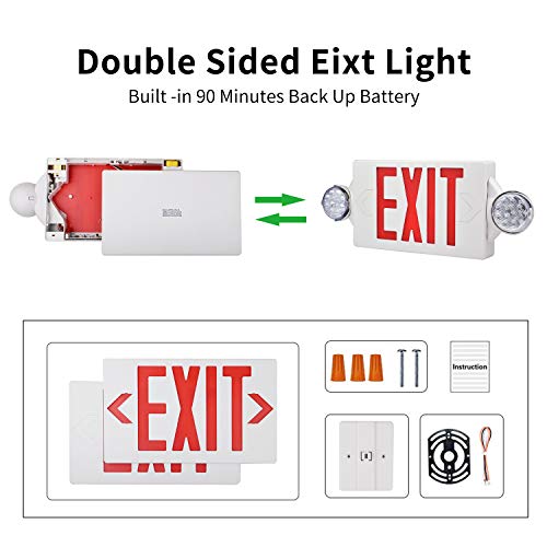 AKT LIGHTING LED Emergency Light & Exit Sign Combo, Red Exit Sign, UL Certified Emergency Exit Light, Adjustable Lamps with Back-up Battery (Red, 1 Pack) - Thumbnail 6