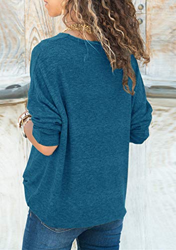 Damen-Sweatshirt-Langarmshirt-V-Ausschnitt-Pullover-Casual-Sport-Shirt-Oberteile-mit-Tie-Back