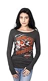 Harley-Davidson Womens Skins and Grins Flaming Skull with Rhinestones Long Sleeve (Large)