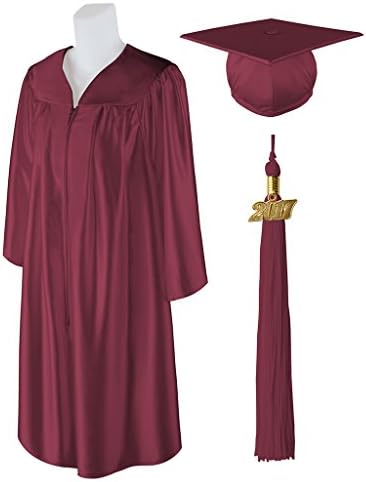 Standard Shiny Graduation Cap and Gown with Matching 2017 Tassel - MAROON - Size Plus 2 5'6"-5'11" Over 295 lb.