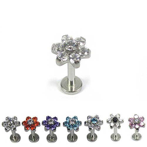 16G G23 Titanium Internal Threaded Tragus Helix Earring With Prong Setting Flower CZ Labret Studs