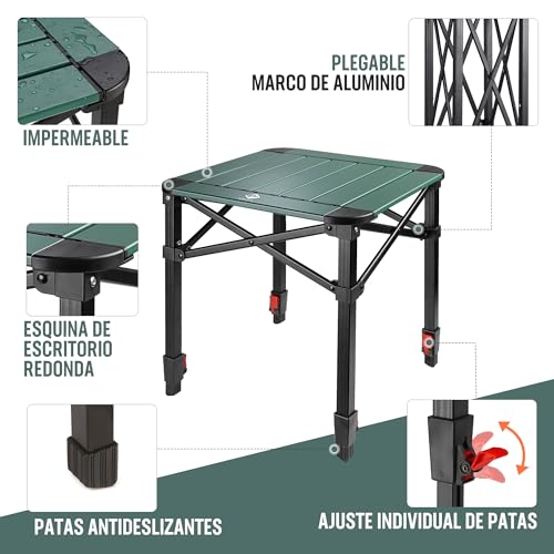 VILLEY Folding Table with Carry Bag, Portable Aluminium Folding Table, Height Adjustable Camping Table, Camping Table for Picnic, Fishing, Camping, Beach and Extrior, 40 x 40 x 53 cm