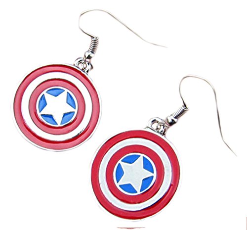 Marvel Comics Avengers Captain America 3/4" Shield Logo Enamel Dangle Earrings With Gift Box