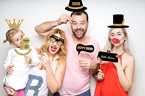 New Year's Photo Booth Props Kit(30Pcs)- 2020 New Year Eve Photo Props Creative Selfie Props Celebration Party Favor for New Year Eve Party Decoration (Gold2) - Thumbnail 5