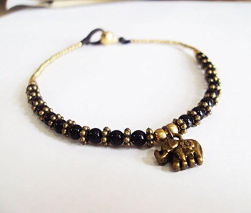 Onyx anklets,stone anklets,brass anklets,black anklets,women anklets,elephant anklets,4mm beads