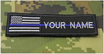 USA FLAG CUSTOM NAME TEXT THIN BLUE LINE POLICE EMBROIDERED Morale Patch Hook Backing 4X1"