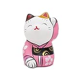 THY COLLECTIBLES Hand Painted Feng Shui Mini Maneki Neko Lucky Cat Pink