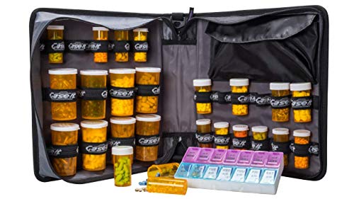Med Manager XL by Case-It (Red), Insulated Medication Binder w/ Strap and Portable Pill/Medicine Organizer, Holds (25) 30/60/90-Day Pill Bottles, Pill Organizer, 6-Pocket Folder, (13" x 13" x 4.5")