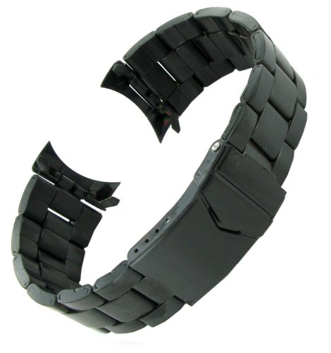 22mm Hadley Roma Curved and Straight End Ion Plated Black Metal Deployment Buckle Watchband MB5918A