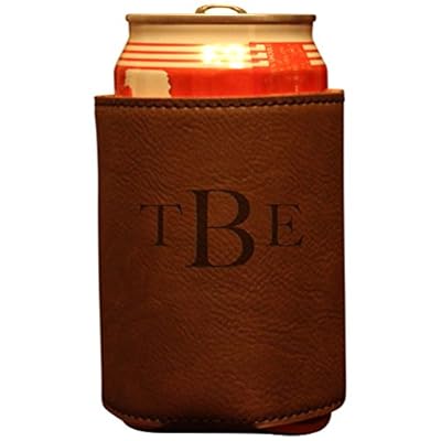 Personalized Leatherette Beverage Can Cooler-Chestnut Brown With Ability to Customize Logo or Text to Koozie