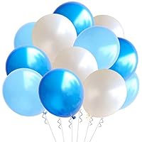 Elecrainbow 100 Pack 12 Inch 3.2 g/pc Thicken Round Pearlescent Latex Balloons for Party Decorations, White Dark Blue Light Blue Assorted