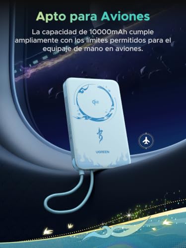 UGREEN x Honkai: Edición Star Rail Qi2 15W 10000mAh Power Bank Ultra Delgada Batería Portátil con MagSafe, 30W Cable USB-C Integrado, Carga Inalámbrica Magnética Compatible con iPhone 17/16/15 Series