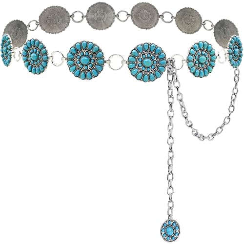 Boho Turquoise Concho Belt Silver Metal Western Turquoise  display picture 1
