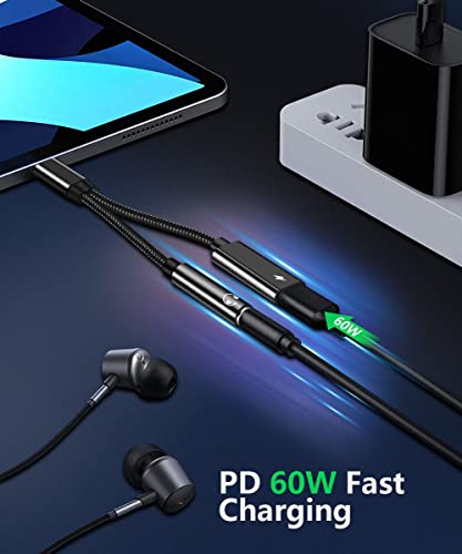 Pixel Galaxy Headphone Adapter, 2 in 1 USB C to 3.5mm Audio and Charging Adapter with PD 60W Fast Charge Compatible with Samsung S22 S21 S20 S20+ Ultra Note 10 20 Ultra, Google 6 5 4 XL 3 XL 2XL