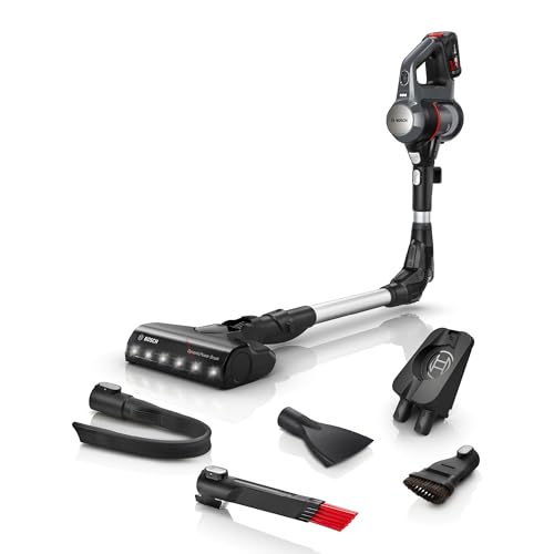 Bosch Akku-Staubsauger Unlimited 7 BCS711A, kabelloser Handstaubsauger, beutellos, Wechselakku, Knickrohr, Hygiene-Filter, 10 Jahre Motorgarantie, Fugendüse, LED-Beleuchtung, Turbostufe, grau