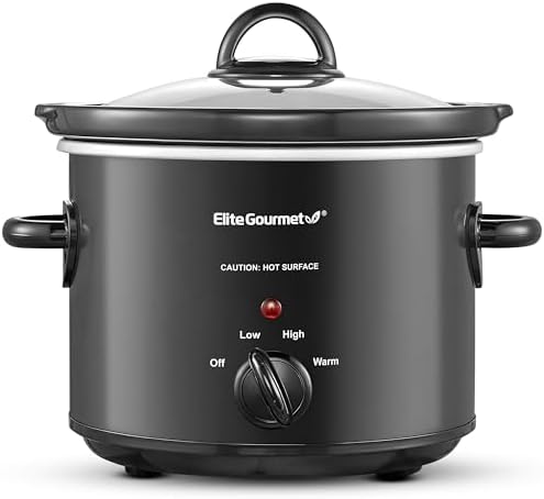 Elite Gourmet MST-350B Electric Slow Cooker, Adjustable Temp, Entrees, Sauces, Stews & Dips, Dishwasher Safe Glass Lid & Crock (3 Quart, Black)