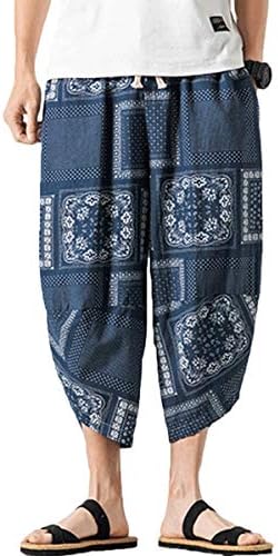Mirecoo Men's Summer Boho Hippie Wide Leg Cotton Baggy Harem Pants Trousers with Pockets