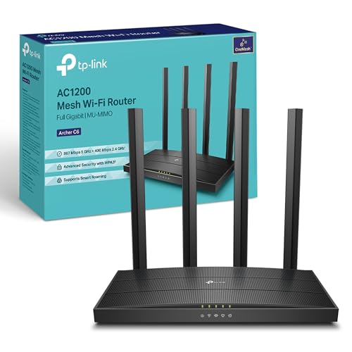 TP-Link Archer C6 Dualband Gigabit WLAN-Router (867Mbit/s 5GHz + 300Mbit/s 2,4GHz, 4 Gigabit LAN-Port, MU-MIMO, IPTV, Unterstuetzt Keine DSL-Funktion