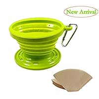 Kuke Reusable Silicone Coffee Dripper with Paper Filters ,Collapsible Coffee Filter Holder, Food Grade Coffee Filter Cone (Green)