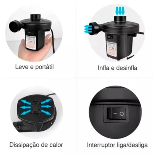 Bomba De Ar Elétrica Encher Colchão Boia Piscina Bomba Pneumática Inflador Com Bicos Bivolt