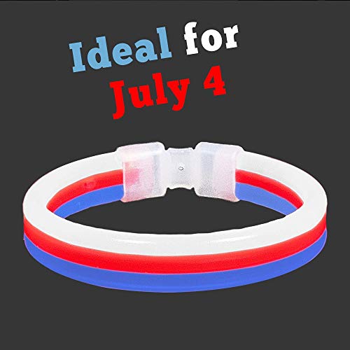 Lumistick 8 Inch Triple Wide Neon Glow Stick Bracelet | Kid Safe Non-Toxic Light Up Party Pack Glowstick | Perfect for 4th July Independence Day | Lasts up to 12 Hours - 30 Bracelet (Red White & Blue)
