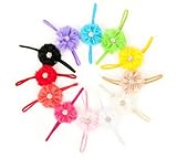 Ema Jane - Vintage Chiffon Boutique Jeweled Rosette Flowers Glued to Soft Stretcy Skinny Headbands (10 Pack)