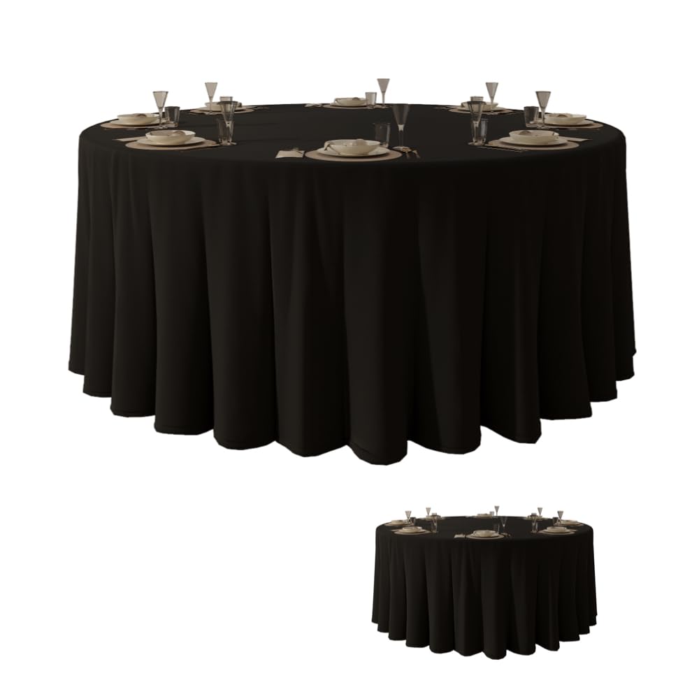 Urby 120'' Black Round Tablecloth for 5-6ft Round Folding Table That Seats 6-8 Guests, Mantel Redondo Para Mesa De 6 Sillas, Ideal for Party, Wedding, Banquet and Events. 2Pack