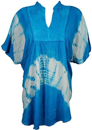 Womens Kimono Tunic Tie Dye Soft Touches Embroidered Peasant Blouse Onesize