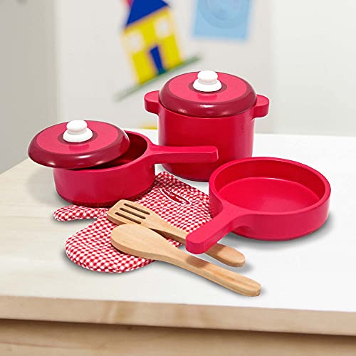 Melissa & Doug Deluxe Wooden Kitchen Accessory Set Pots & Pans (8 pcs