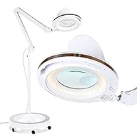 Brightech LightView Pro LED Magnifying Glass Floor Lamp - 6 Wheel Rolling Base Reading Magnifier Light with Gooseneck - for Professional Tasks and Crafts - 1.75x Magnification