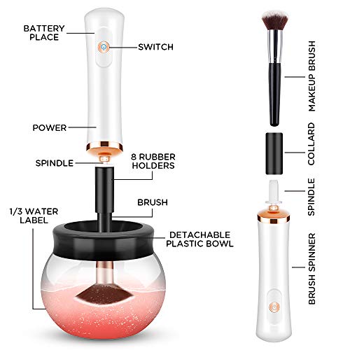 Makeup Brush Cleaner Dryer, Makeup Brush Cleaner Machine with 8 Rubber Collars, Wash and Dry in Seconds, Deep Cosmetic… - Image 3