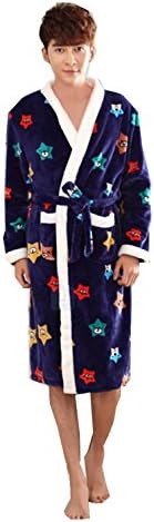 Km Couples Winter Star Long Homewear Coral Velvet Night-gown Hooded Bathrobe (Male XL)